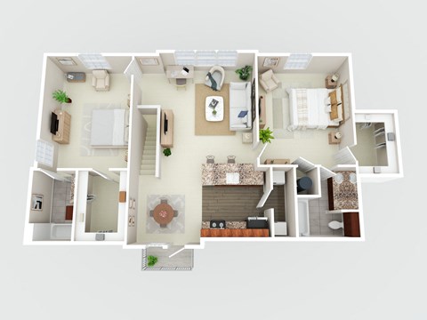 Floor plan for 2 beds, 2 baths, 1214 sqft